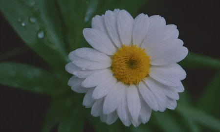 Beautiful white daisy flower with raindrops on the petalsの写真素材