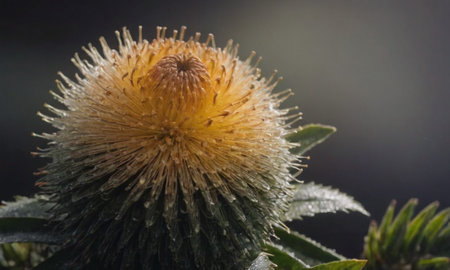 Close up of a thistle flower with dew drops on itの写真素材