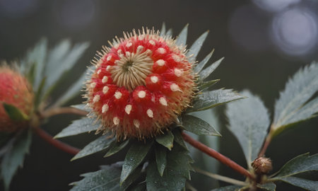 Close-up of a red flower on a tree in the gardenの写真素材