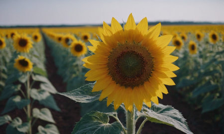 Sunflower field. Sunflower blooming in the field.の写真素材