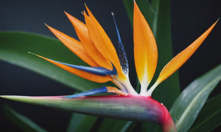 Bird of paradise flower, Strelitzia reginae.の写真素材