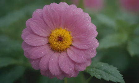 pink zinnia flower with water droplets on petalsの写真素材