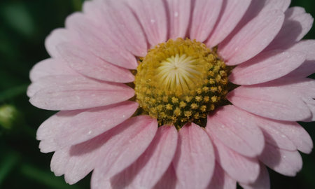 Close up of pink daisy flower with water drop on petalsの写真素材