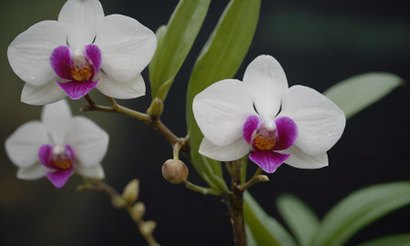 White orchids with purple flowers in the botanical garden.の写真素材