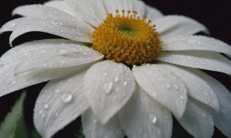 White daisy with water drops on petals, close-upの写真素材