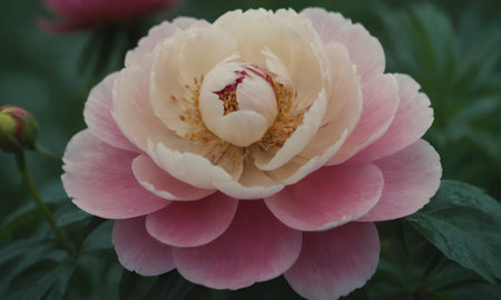 pink and white peony flower in the garden, stock photoの写真素材