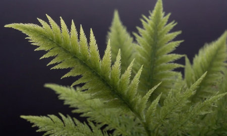Green fern on a black background. Close-up. Selective focus.の写真素材