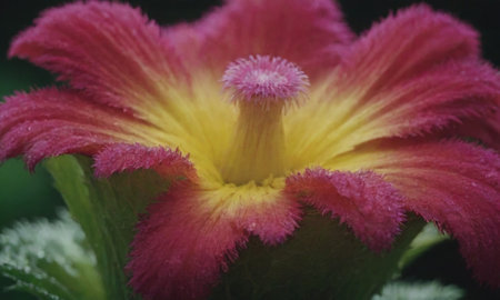 Close up of a pink and yellow primrose (primula).の写真素材