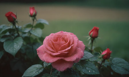 Beautiful pink rose with dew drops on the petals.の写真素材
