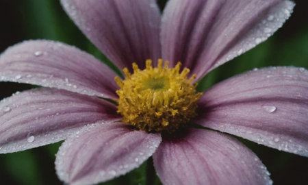 Close up of a pink flower with water droplets on petalsの写真素材