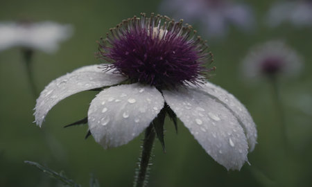 Echinacea purpurea flower with water drops after the rainの写真素材