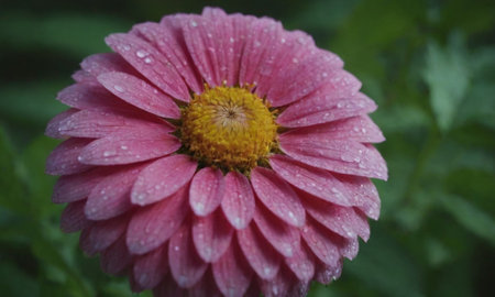 pink daisy with rain drops on petals in the gardenの写真素材