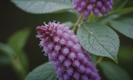 Close-up of a purple flower with water droplets on itの写真素材