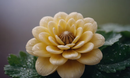 yellow flower with water droplets on petals, close-upの写真素材
