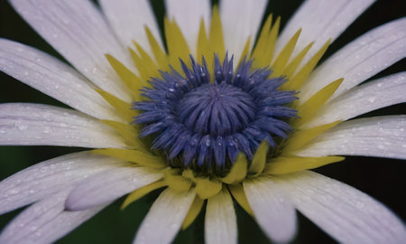 Close up of a daisy flower with water drops on petalsの写真素材