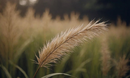 Pampas grass in the evening, soft focus, shallow DOFの写真素材