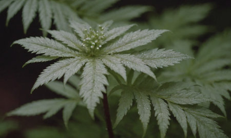 Cannabis plant close-up with leaves and flowers in the garden.の写真素材