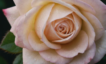 Pink and white rose with water droplets on petals close-upの写真素材