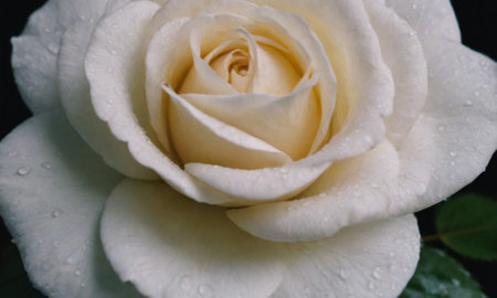 White rose with water drops on the petals, close-upの写真素材