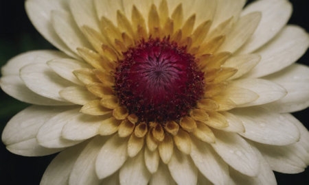 Close up of a white chrysanthemum with a red centerの写真素材