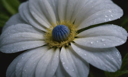 White daisy flower with rain drops on petals close-upの写真素材