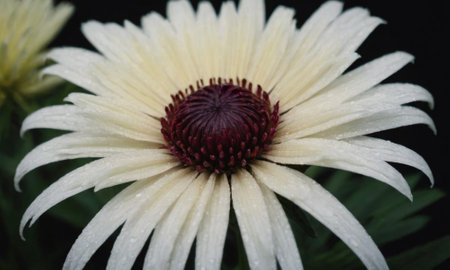 White Echinacea flower with water droplets on petals.の写真素材