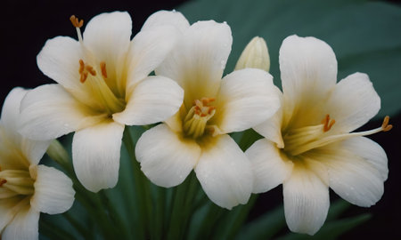 White lily flowers on a dark background. Close-up.の写真素材