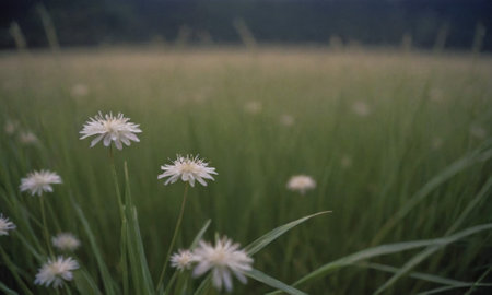 Blurred image of grass and flower in the meadow, soft focusの写真素材