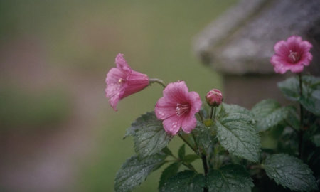 Pink flowers of hibiscus sylvestris in the gardenの写真素材