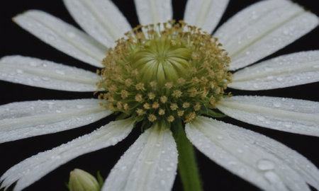 Close-up of a white daisy flower with water dropletsの写真素材
