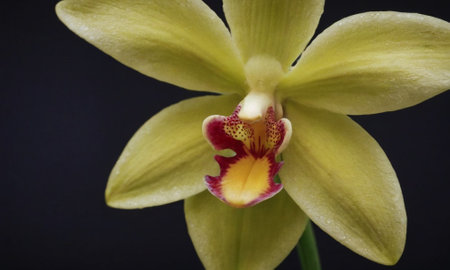 Yellow orchid on a black background, close-up, macroの写真素材