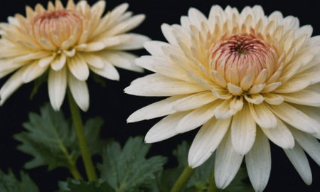 White chrysanthemums on a black background. Close-up.の写真素材