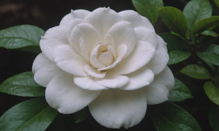 White camellia flower on a dark background, close-upの写真素材