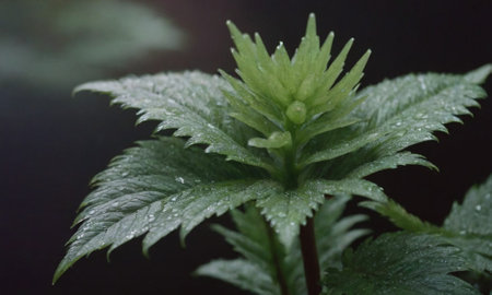 Plant close-up with water droplets on the leavesの写真素材