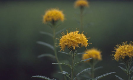 Yellow flowers on a dark background, close-up, selective focusの写真素材