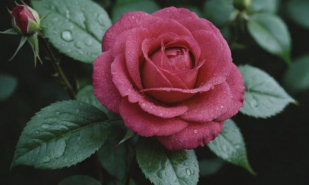 Beautiful pink rose with dew drops on the petals.の写真素材