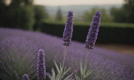 Lavender flowers blooming in the lavender fields in Provence, Franceの写真素材