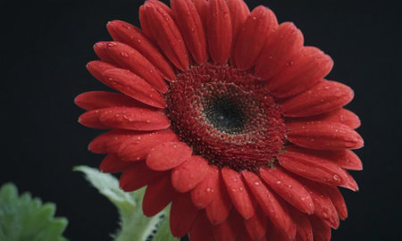 red gerbera on a black background close-up macro photographyの写真素材