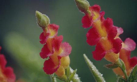 Close up of red and yellow flower with water drops on petalsの写真素材