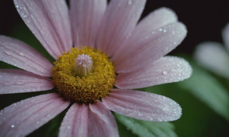 pink daisy with water drops on petals close-upの写真素材
