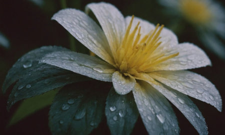 Beautiful flowers in the garden with raindrops on the petalsの写真素材