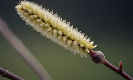 Willow catkins in spring, closeup of a catkinの写真素材