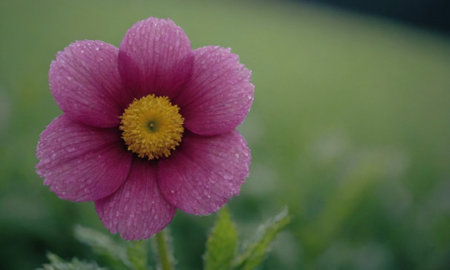 pink anemone flower with water droplets on petalsの写真素材
