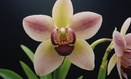beautiful orchid flower on a black background, close-upの写真素材