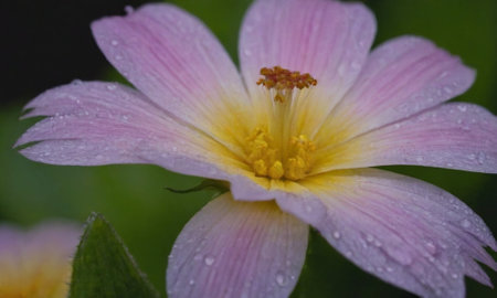 Close up of a pink flower with raindrops on the petalsの写真素材