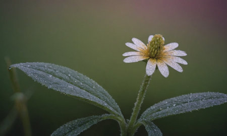 Flower of a daisy with dew drops on the petalsの写真素材