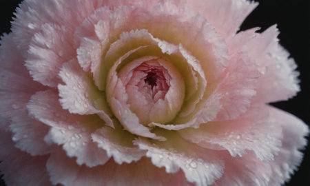 Close up of pink carnation flower with water drops on petals