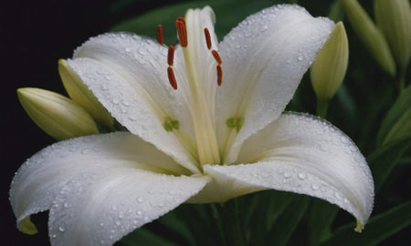 White lily with raindrops on the petals. Close-up.の写真素材