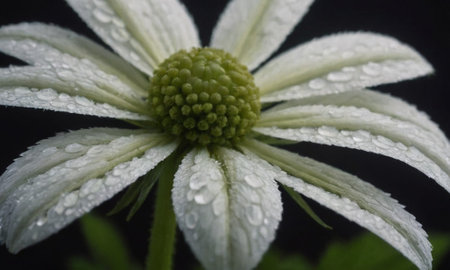 White daisy flower with water drops on petals after rain.の写真素材