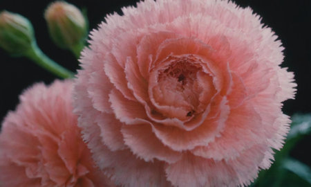 Close up of pink carnation flower on black background, selective focusの写真素材
